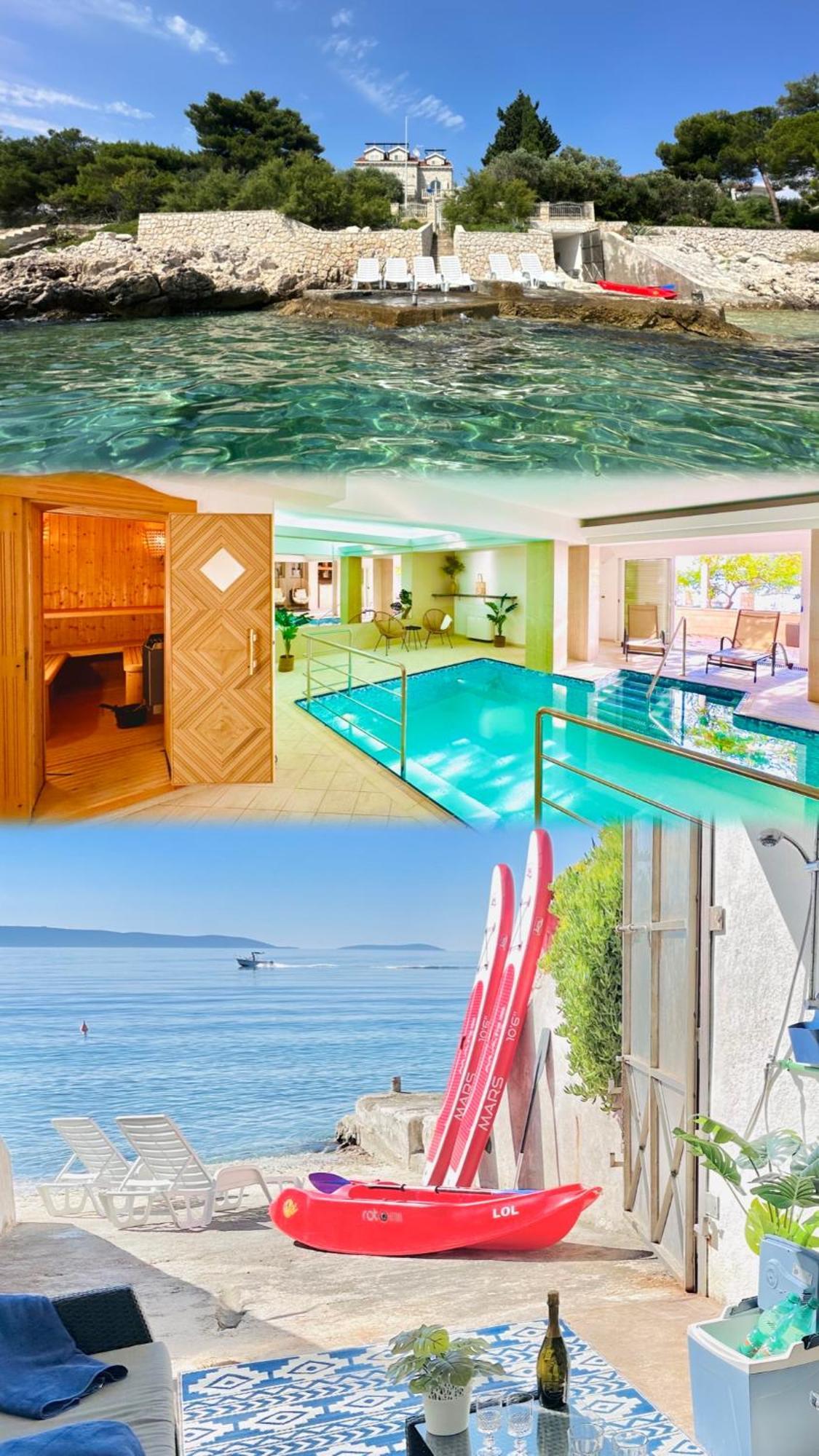 Luxury Seaside Villa With A Classic Mediterranean Olive Garden, A Fully Equipped Professional Kitchen, Pool, Sauna, Padle Boards And Canoe - Miolin Beach House Trogir Buitenkant foto